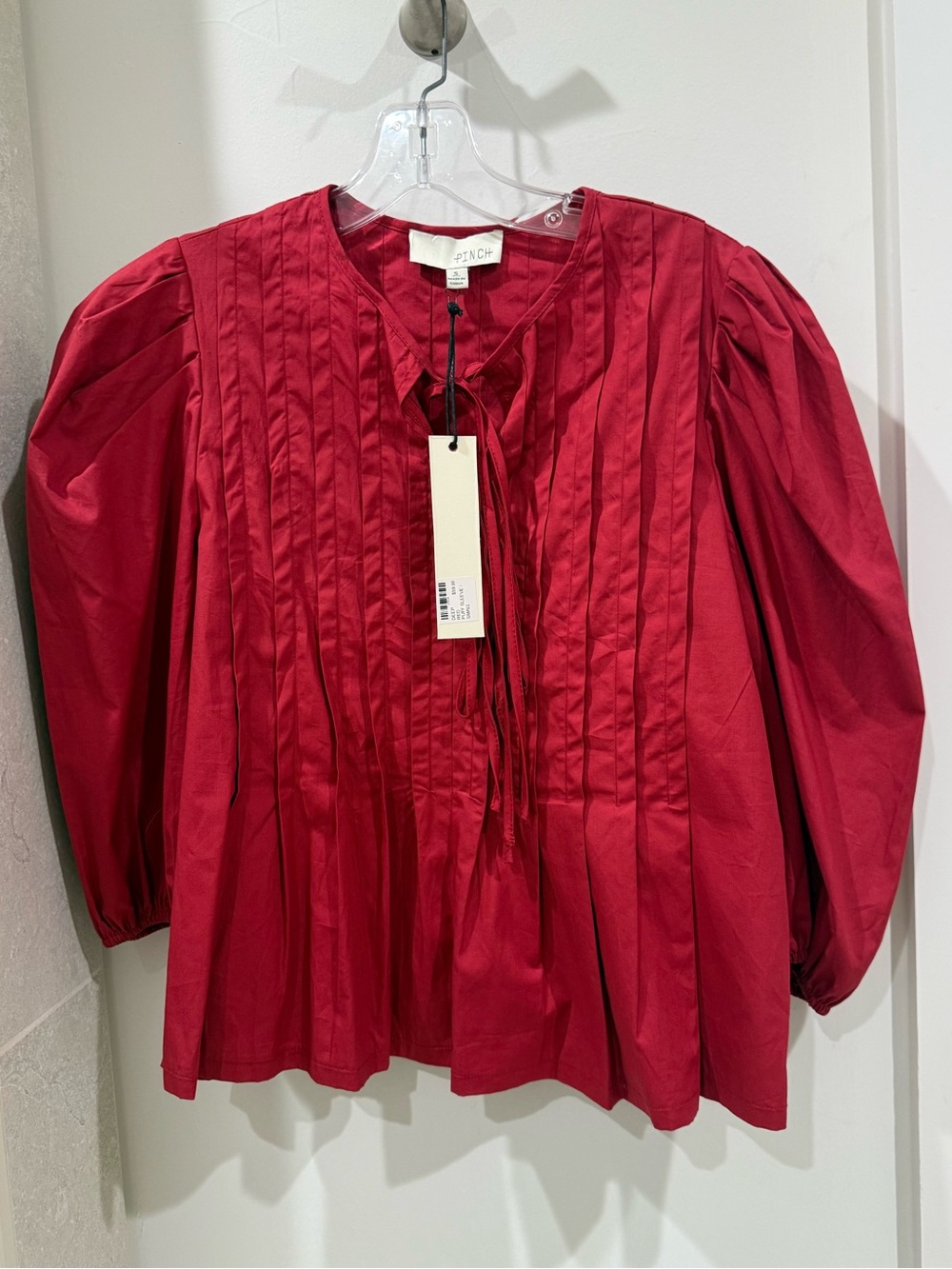 PINCH Pintuck Balloon Sleeve Blouse In Red - Size Small